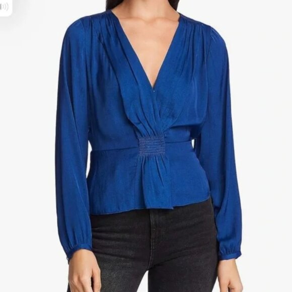 1.STATE Blue V-Neck Blouse - Picture 1 of 10